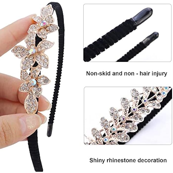 Azonee 2 Pack Women Hairbands Crystal Rhinestone Headbands Fashion Non-Slip Hairpiece Elastic Hair Hoop Hair Jewelry Accessories Jeweled Headwear Embellished Hair Wrap Flower Hair Decoration - Image 4